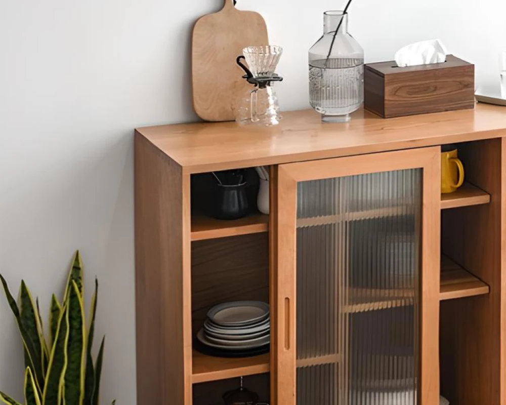 wood sideboard with glass doors