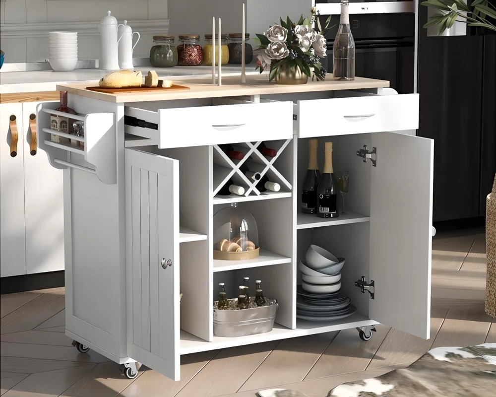 movable kitchen island with seating and storage