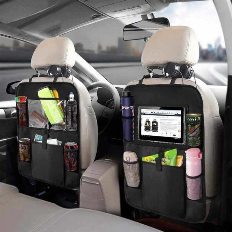 Universal car seat back organizer with anti-kick mat and waterproof protection for car interior