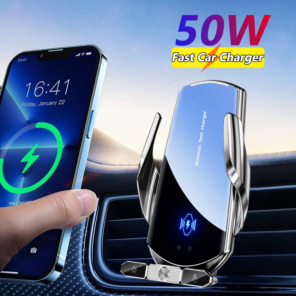 50W Wireless Car Charger Fast Charging Phone Mount iPhone Samsung 50W wireless car charger with air vent mount for fast charging iPhone and Samsung