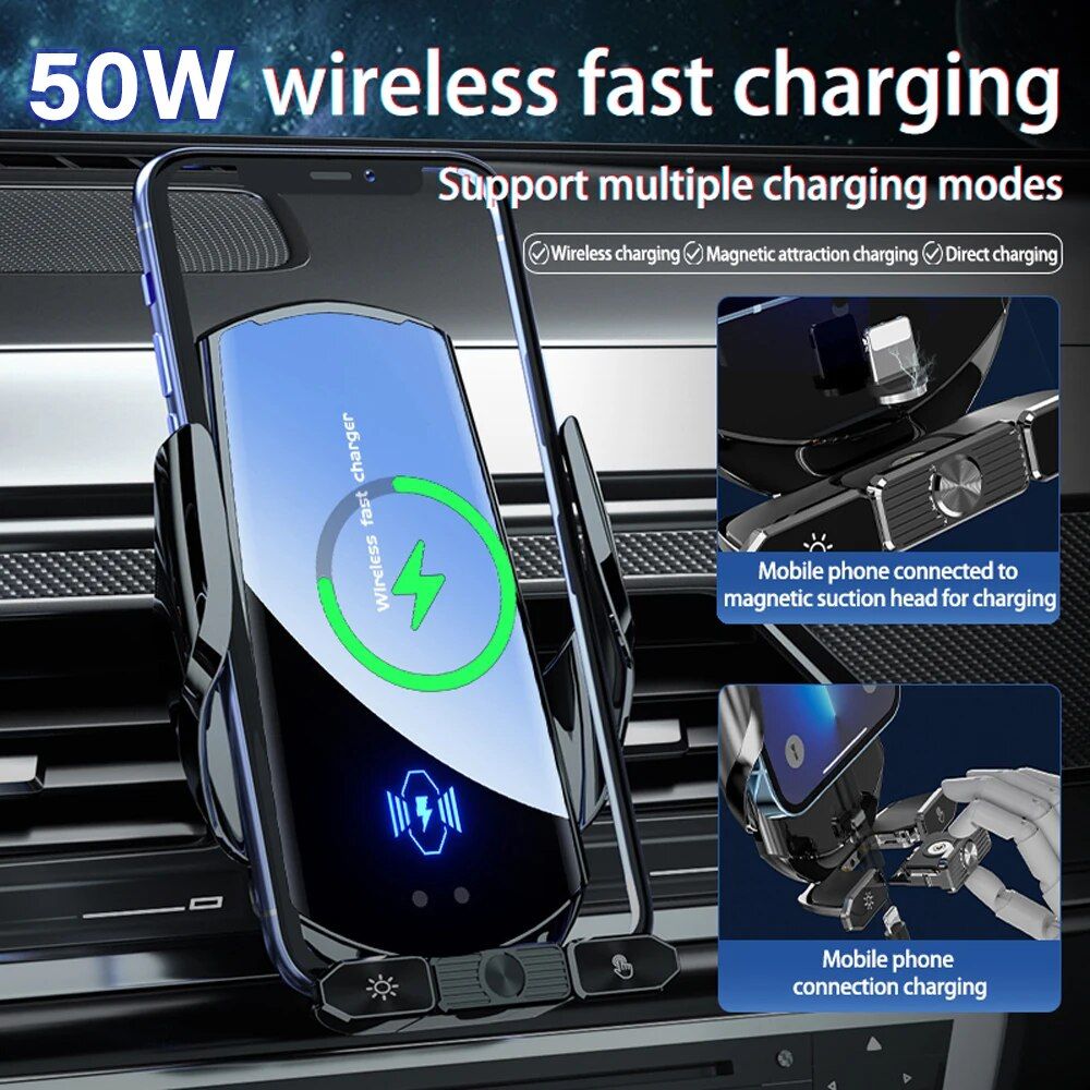 50W Wireless Car Charger Fast Charging Phone Mount iPhone Samsung 50W wireless car charger with air vent mount for fast charging iPhone and Samsung