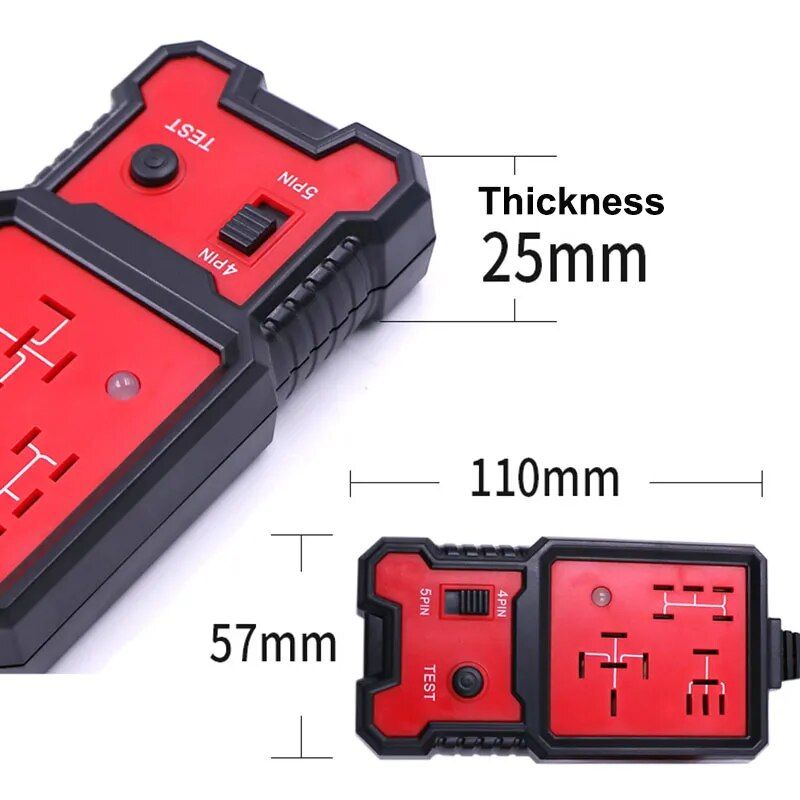 12V universal automotive relay tester with LED diagnostic indicators